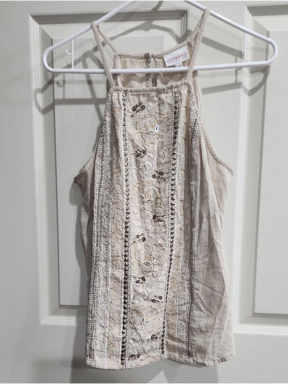 Natural Beige Embroidered Halter Top